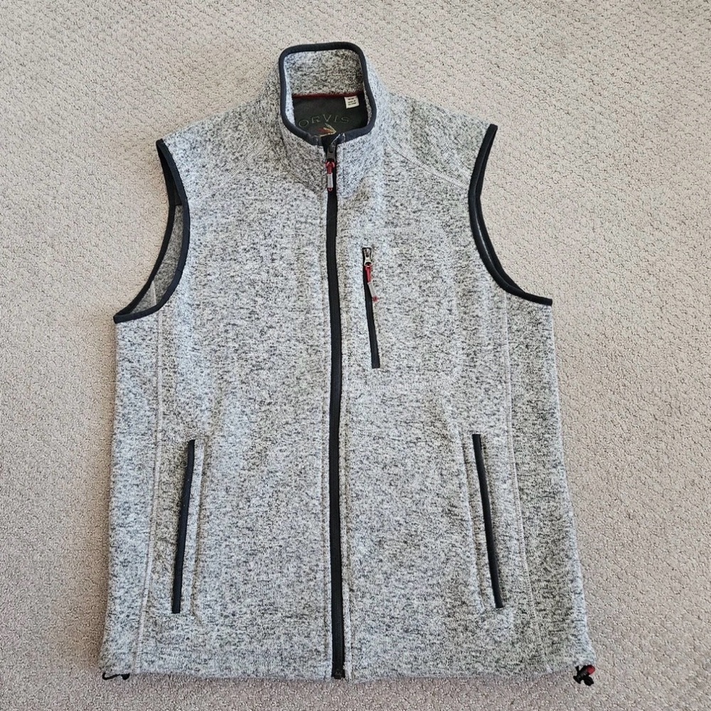 Orvis Men’s M Gray Fleece Sweater Vest Full Zip Outdoor Sleeveless Jacket
